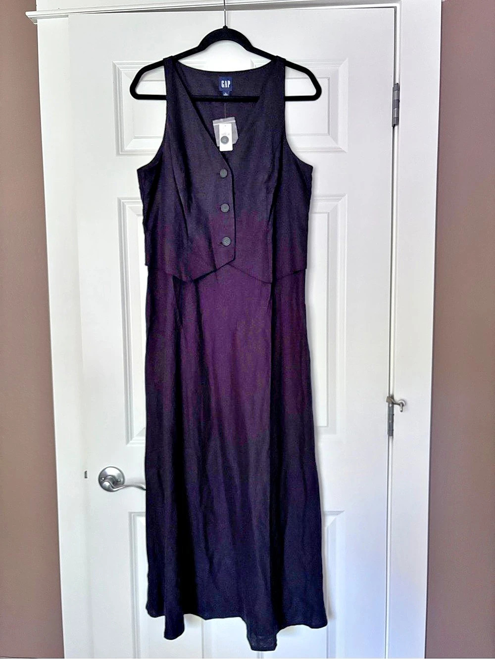 NWT Gap black linen-blend vest midi dress, size large